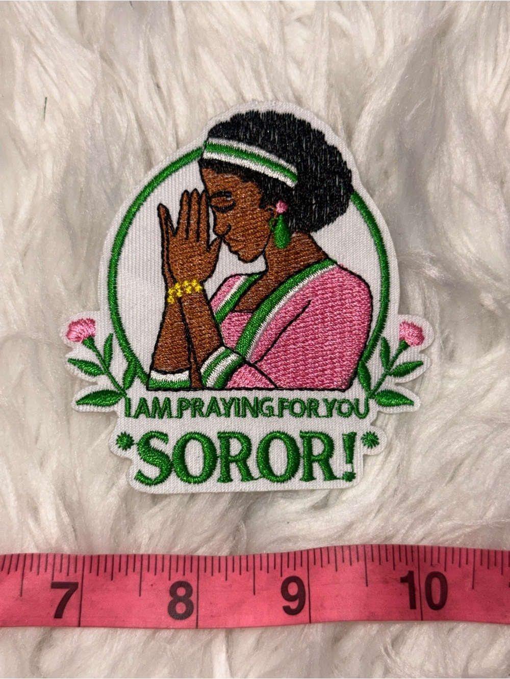 AKA IRON-ON PATCH|Sorority Praying Sister Pink & Green Iron-On Patch